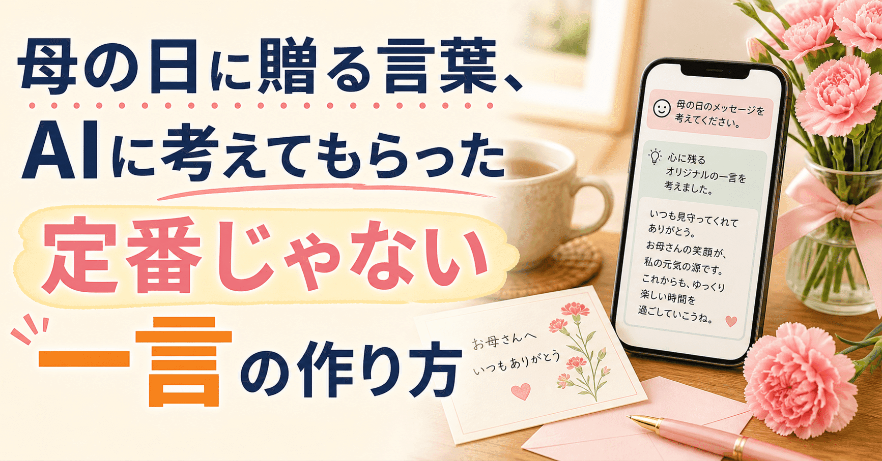 母の日に贈る言葉、AIに考えてもらった｜定番じゃない一言の作り方のアイキャッチ画像